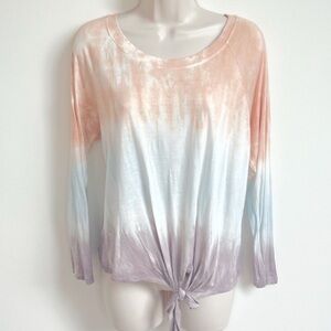 🆕 Dreamsicle tie dye scoop neck relaxed fit long sleeve top orange blue …